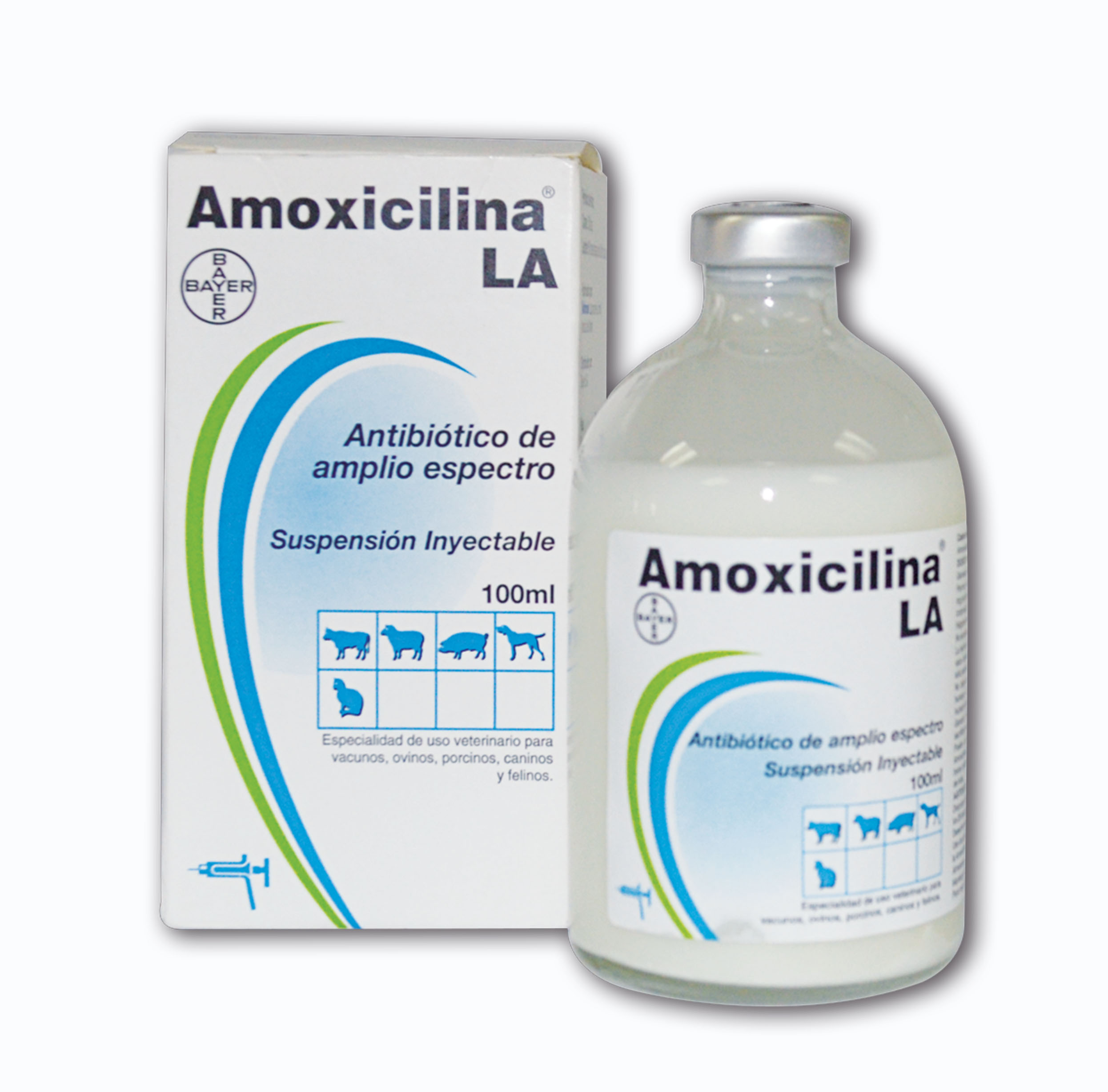 AMOXICILINA-LA-BAYER Antibiótico para uso veterinario perros gatos vacas cerdos pollos y gatos inyectable.